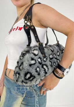 Vintage Y2k Bag Fur Leopard Shoulder Buckle 2000s