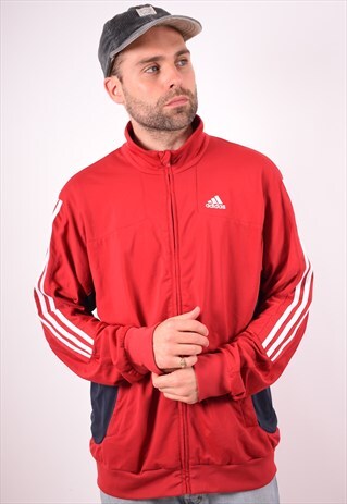ADIDAS MENS VINTAGE TRACKSUIT TOP JACKET LARGE RED 90S