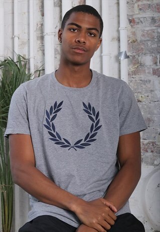 VINTAGE FRED PERRY BIG LOGO T-SHIRT GREY