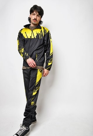 Vintage 90s tracksuit in black yellow for men Old School