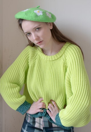 FLOWER POWER GREEN HAND SEWN BERET