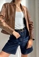 Vintage Y2k Leather Jacket Zipped Preppy Biker Brown