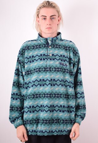 FILA MENS VINTAGE FLEECE JUMPER XXXL BLUE 90S