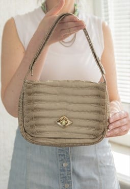 Vintage 70's Beige Snake Skin Looks Shoulder Bag