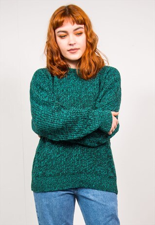 VINTAGE 90'S GREEN FISHERMAN KNIT OVERSIZED JUMPER
