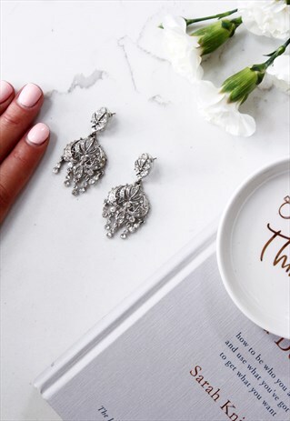 SILVER DIAMANTE CHANDELIER STATEMENT EARRINGS