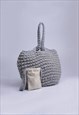 GREY ALPACA WOOL SHOULDER BAG WITH DETACHABLE PHONE CASE