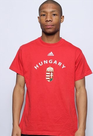 VINTAGE ADIDAS HUNGARY LOGO T-SHIRT RED