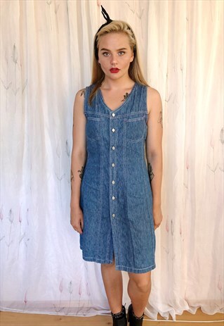 BLUE DENIM PINAFORE SLEEVELESS DRESS