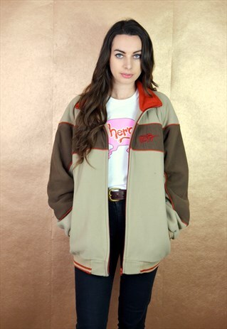90S VINTAGE MINIMAL BROWN FULL ZIP FLEECE JACKET