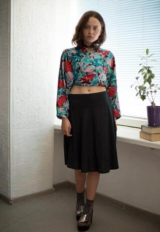 VINTAGE 80'S MIDI BLACK LINEN SKIRT