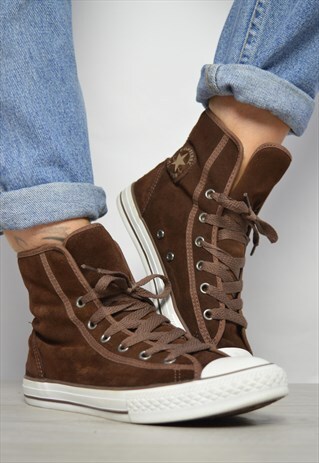 90S CONVERSE BROWN SUEDE & CREAM FLEECE LINED HI-TOPS RETRO
