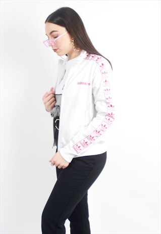 90'S RARE RETRO PINK & WHITE SIDE-TAPE CROPPED TRACK JACKET