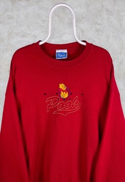 Vintage Disney Winnie the Pooh Red Sweatshirt Embroidered XL