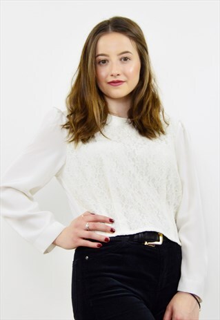 VINTAGE 90S WHITE LACE CROPPED BLOUSE