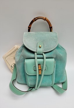 Bamboo Vintage Light Blue /Turquoise Leather Backpack / Shou