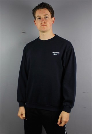 VINTAGE REEBOK ESSENTIALS SWEATSHIRT IN NAVY WITH EMBROIDERE