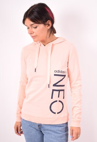 ADIDAS WOMENS VINTAGE HOODIE JUMPER SMALL PINK 90S