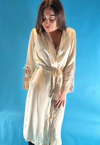 Vintage silky white robe with lace