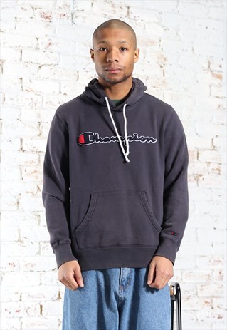 VINTAGE CHAMPION SPELLOUT LOGO HOODIE BLUE