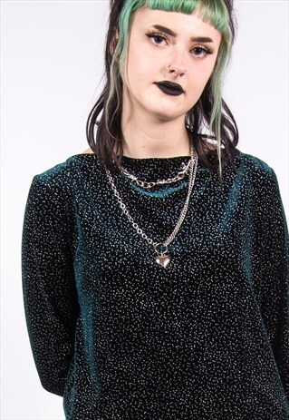 VINTAGE 90'S SPARKLE GREEN VELVET TOP