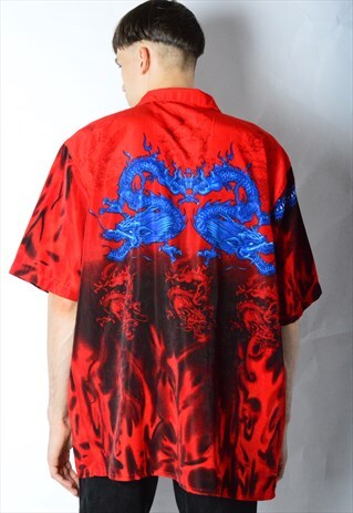 VINTAGE 90S RED BLUE DRAGON SHIRT