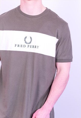 VINTAGE FRED PERRY EMBROIDERY SPELL OUT T-SHIRT IN BROWN