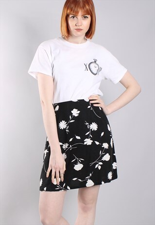 VINTAGE 80S FLORAL PATTERNED FITTED MINI SKIRT