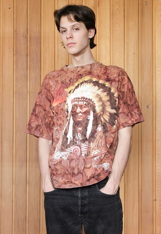 VINTAGE BROWN TIE-DYE PRINT T-SHIRT