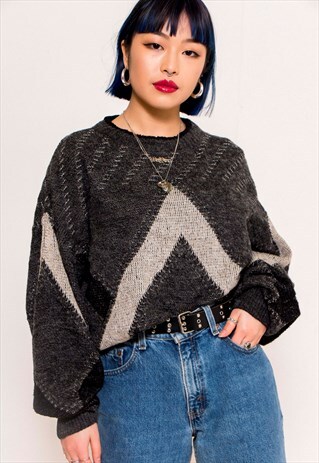 VINTAGE 80'S GREYSCALE KNIT JUMPER