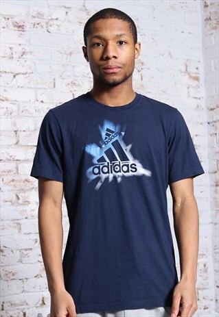 Vintage Adidas Big Print Logo T-Shirt Blue