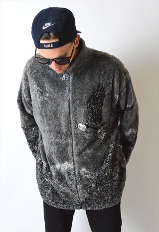 VINTAGE 90S GREY EAGLE FLEECE JACKET