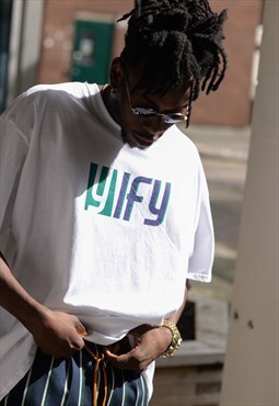 YIFY T-shirt in White with Green Purple Two Tone logo