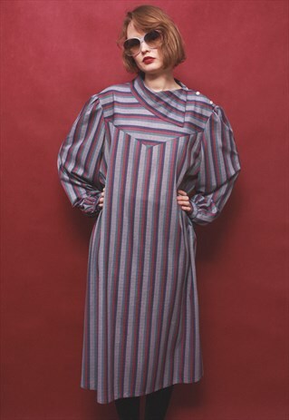 VINTAGE 60' AMAZING BEAUTIFUL PINK PURPLE STRIPED DRESS