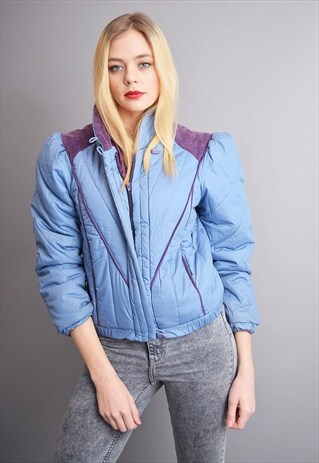 70'S RETRO PASTEL BLUE ATHLEISURE PUFFA JACKET