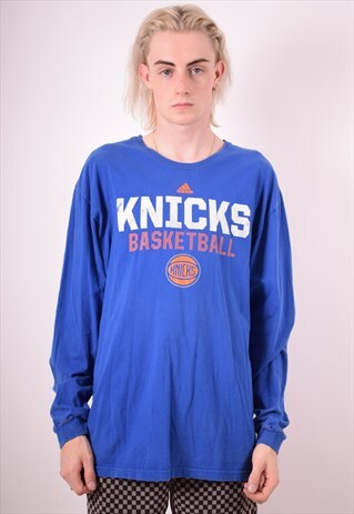 ADIDAS MENS VINTAGE NY KNICKSTOP LONG SLEEVE XXL BLUE 90S