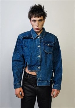 Asymmetric denim jacket reworked grunge jean bomber stitched