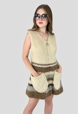 60's Vintage Sleeveless Wool Brown Cream Dress Jacket