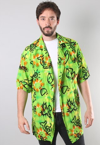 VINTAGE CRAZY PATTERN OVERSIZE HAWAIIAN SHIRT XL