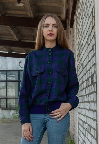 VINTAGE RETRO PURPLE GREEN CHECKED JACKET