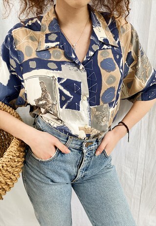 VINTAGE 80S HENRI MATISSE ABSTRACT ART PRINT BLOUSE TOP