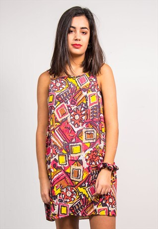 90'S VINTAGE PINK CRAZY PATTERN REWORK MINI DRESS