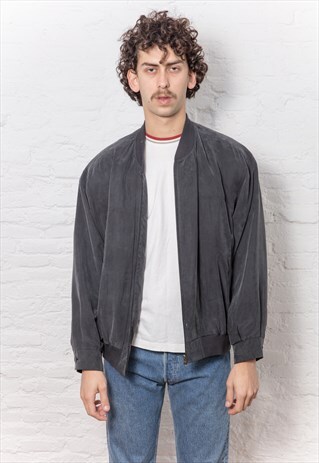 VINTAGE SILK GREY BOMBER JACKET