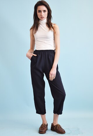 90'S CLASSY OVERSIZED HIGHWAISTED NAVY BLUE TROUSERS