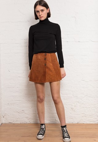 VINTAGE BROWN LEATHER MINI-SKIRT