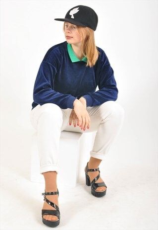 VINTAGE 90'S VELVET JUMPER IN BLUE