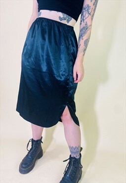 Vintage 00s Y2K Black High Waisted Satin Summer Skirt