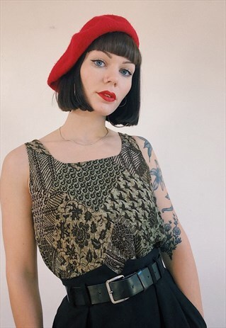 90S VINTAGE FUNKY ANIMAL PRINT BROWN PATTERN TANK TOP