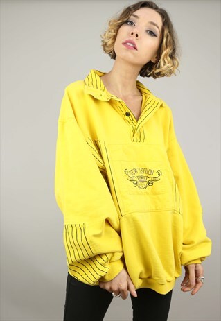 VINTAGE 80S 90S OVERSIZED YELLOW SWEATER SWEATSHIRT