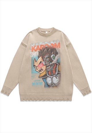 ANIME SWEATER KNIT DISTRESSED JUMPER DRAGON BALL TOP CREAM